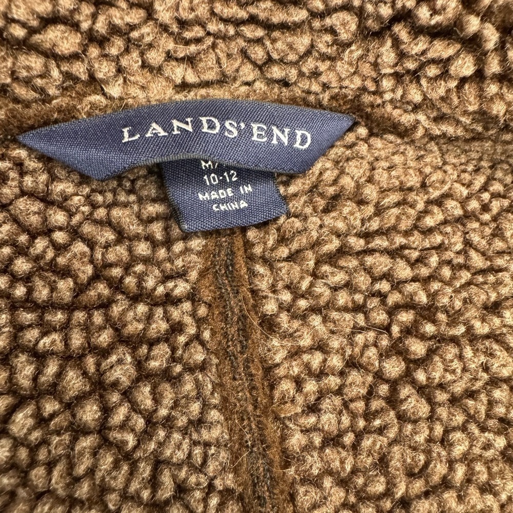 LANDS' END BROWN BUTTON FAUX FUR JACKET SIZE M. - Picture 11 of 16
